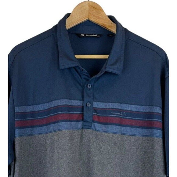 Travis Mathew Polo Shirt Men's XXL Blue Short Sleeve Golf Preppy Soft Stripe - Picture 2 of 5